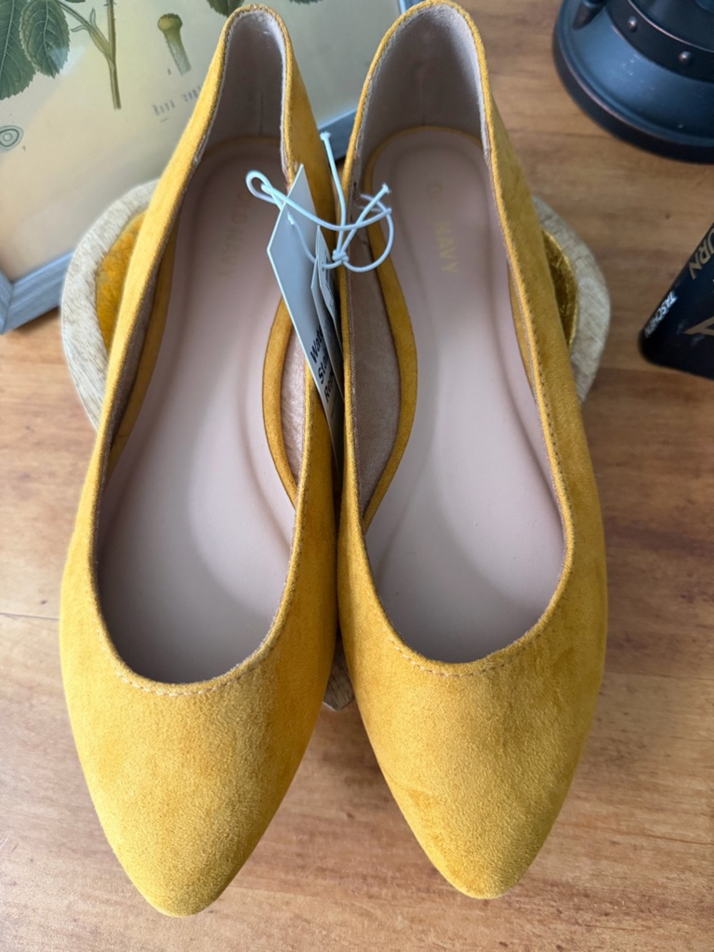 NWT Old Navy Mustard Suede Pointed-Toe Flats